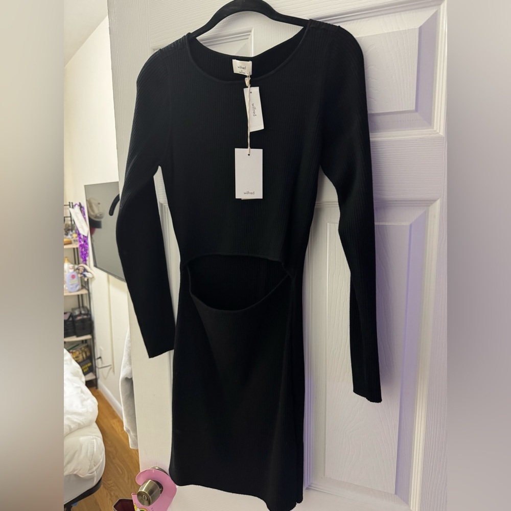 ARITZIA Wilfred Black Long Sleeve Cut-Out Dress - Picture 2 of 9